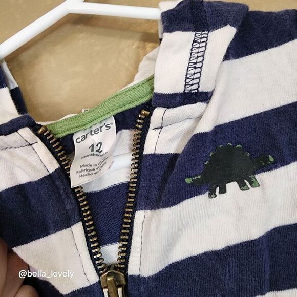 🏖 12M Carter's Zip Up Hoodie Jacket Dinosaur Striped - Picture 2 of 3